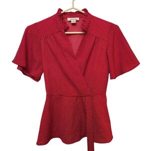 Monteau Red Polka Dot Peplum Top Size S P2P 16.5